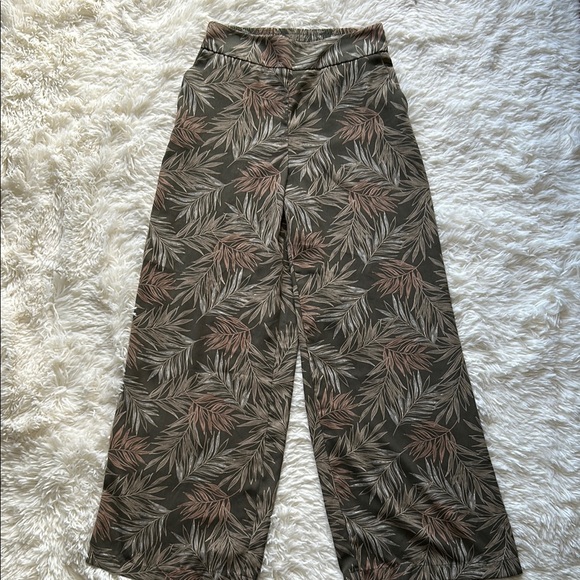 a new day Pants - a new day Green and Brown Wide Leg Pants with Tropical Print